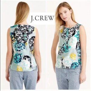 J.Crew aquatic sleeveless aqua 100% silk floral top Size 2